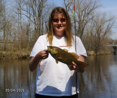 Photo of Bass Caught by Kimberly with Mepps Aglia Long in Michigan