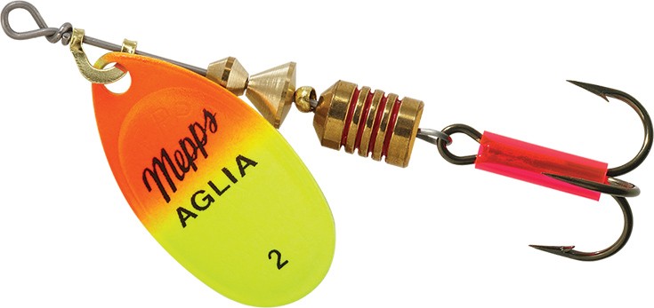 Mepps Aglia Plain Treble Spinner Hot Orange Chartreuse 1/6 Oz-img-0
