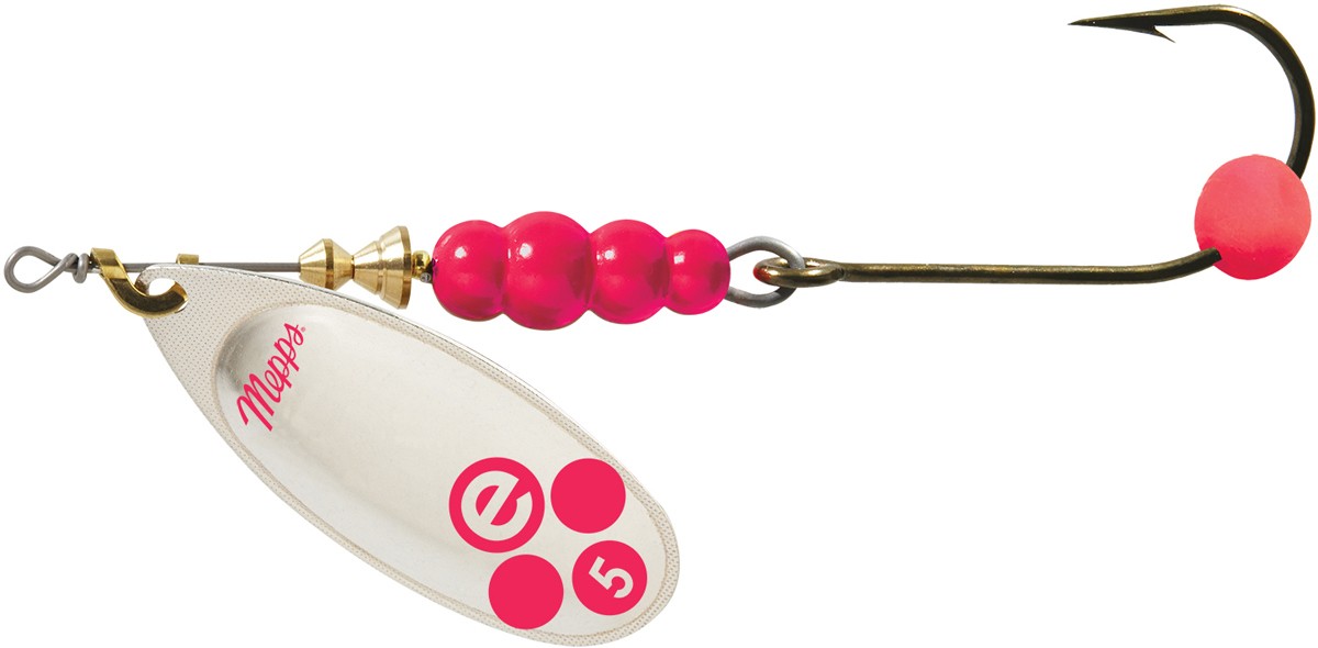 fish lure that looks like an e Westcoast Fishing Tackle Super Sex-E 2.5 Spoon including a rear feather Aglia-e Fishing Lure | Mepps