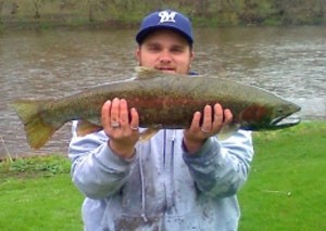Photo of Steelhead Caught by Charlie  with Mepps Aglia & Dressed Aglia in Wisconsin