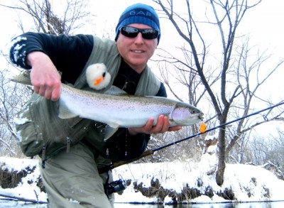 Photo of Steelhead Caught by Ted  with Mepps Aglia & Dressed Aglia in Indiana