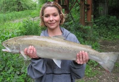 Photo of Steelhead Caught by Robyn with Mepps Black Fury in Indiana