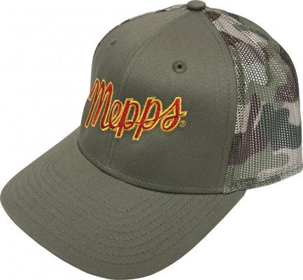 Olive/Camo Mepps Cap with a large logo - Order Today