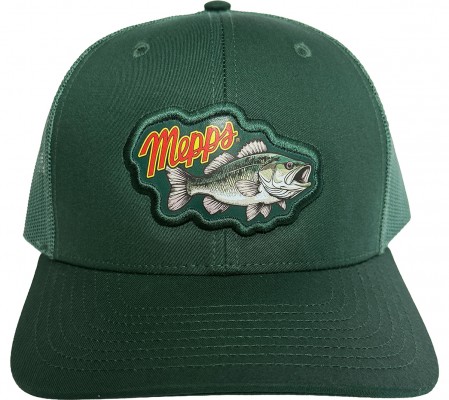Dark Green/Dark Green mesh cap with a patch featuring the Mepps logo ...