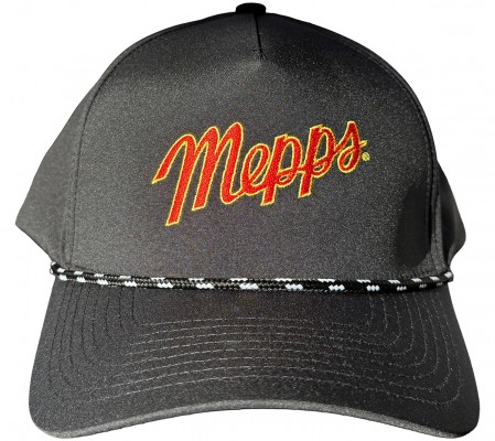 Navy five panel polyester rope cap with a red/white rope and ...
